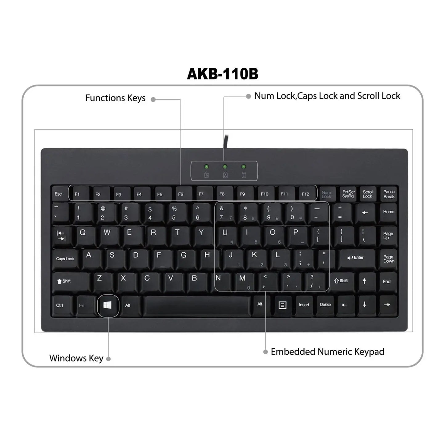 Adesso AKB-110B - Mini toetsenbord - Bedraad USB - Zwart Adesso