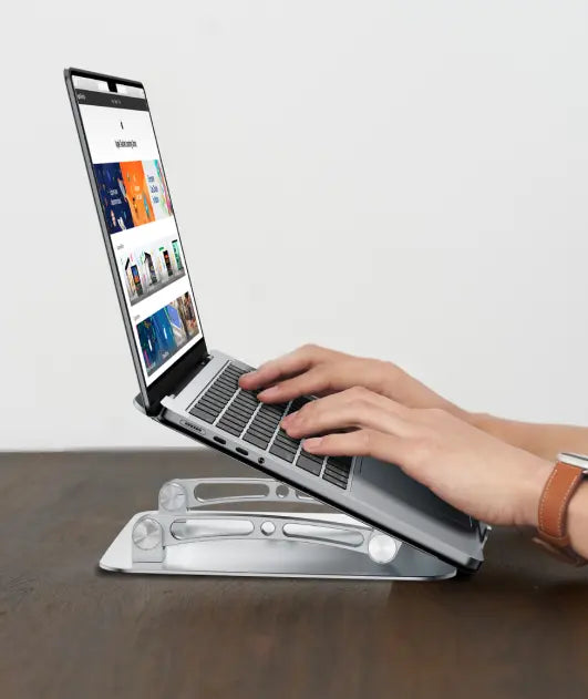VersaStand Laptopstandaard - Aluminium Laptophouder - Laptopverhoger - Opvouwbaar - Zilver Spire