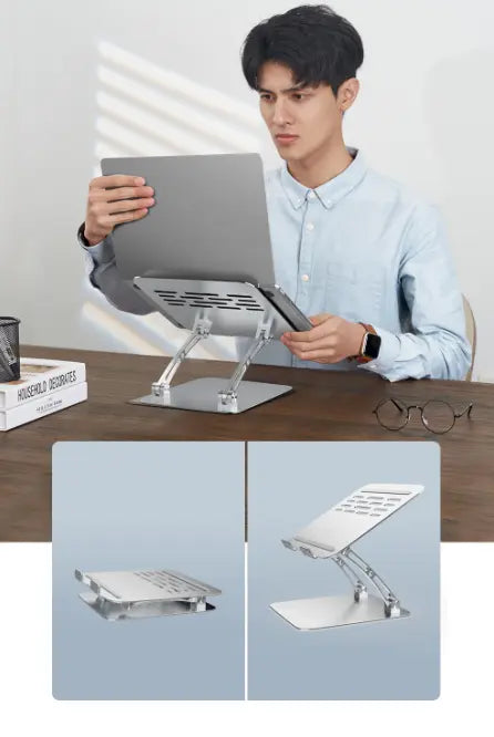 VersaStand Laptopstandaard - Aluminium Laptophouder - Laptopverhoger - Opvouwbaar - Zilver Spire