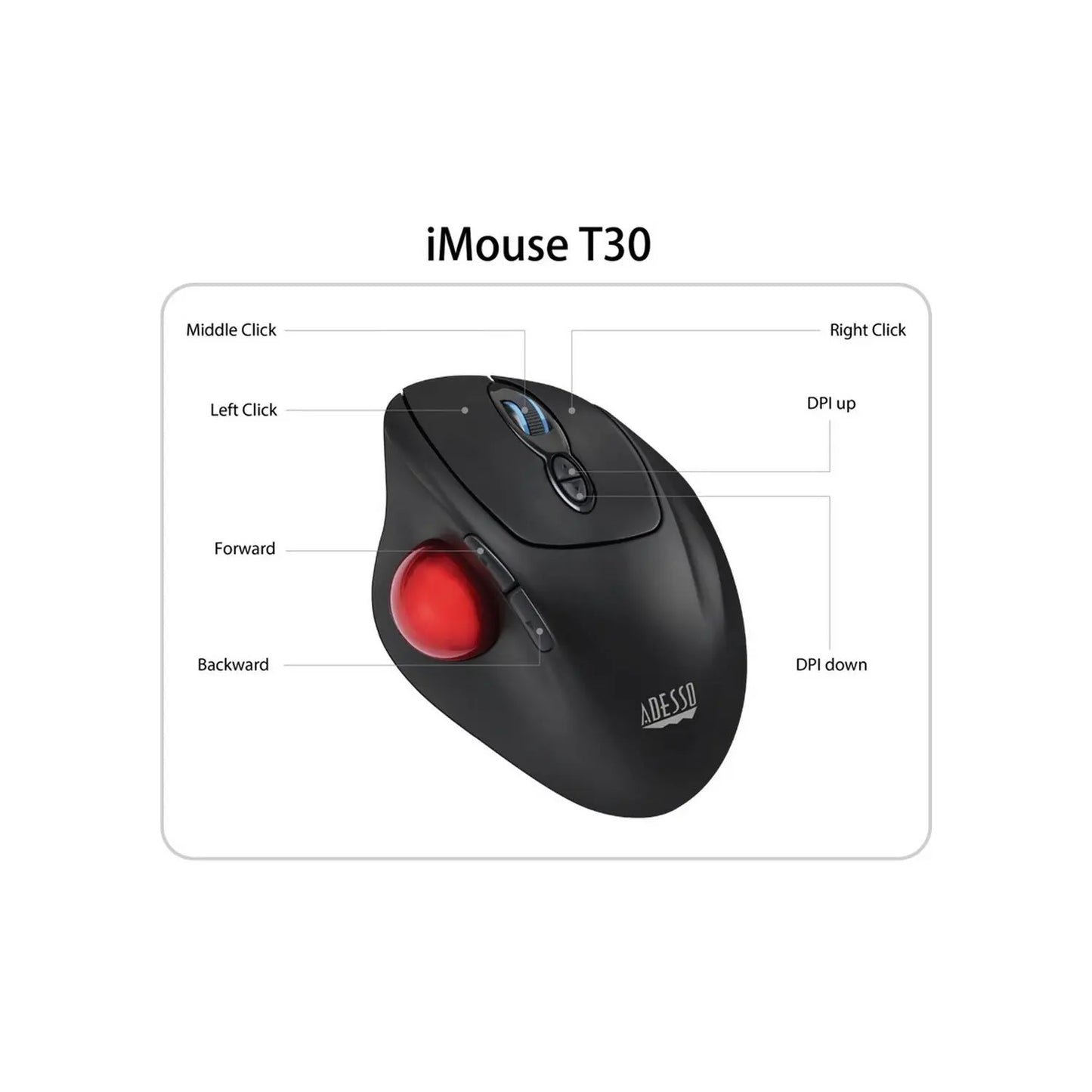 Draadloze programmeerbare ergonomische trackball muis Adesso