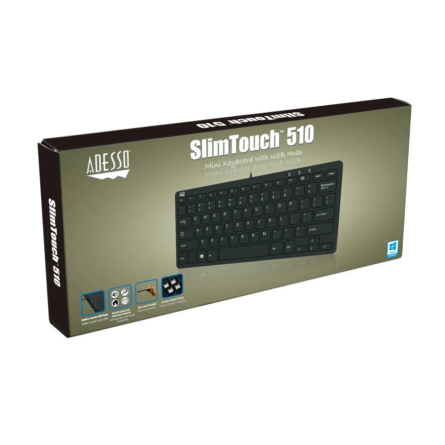 Adesso AKB-510HB Mini Toetsenbord met USB Hub Adesso