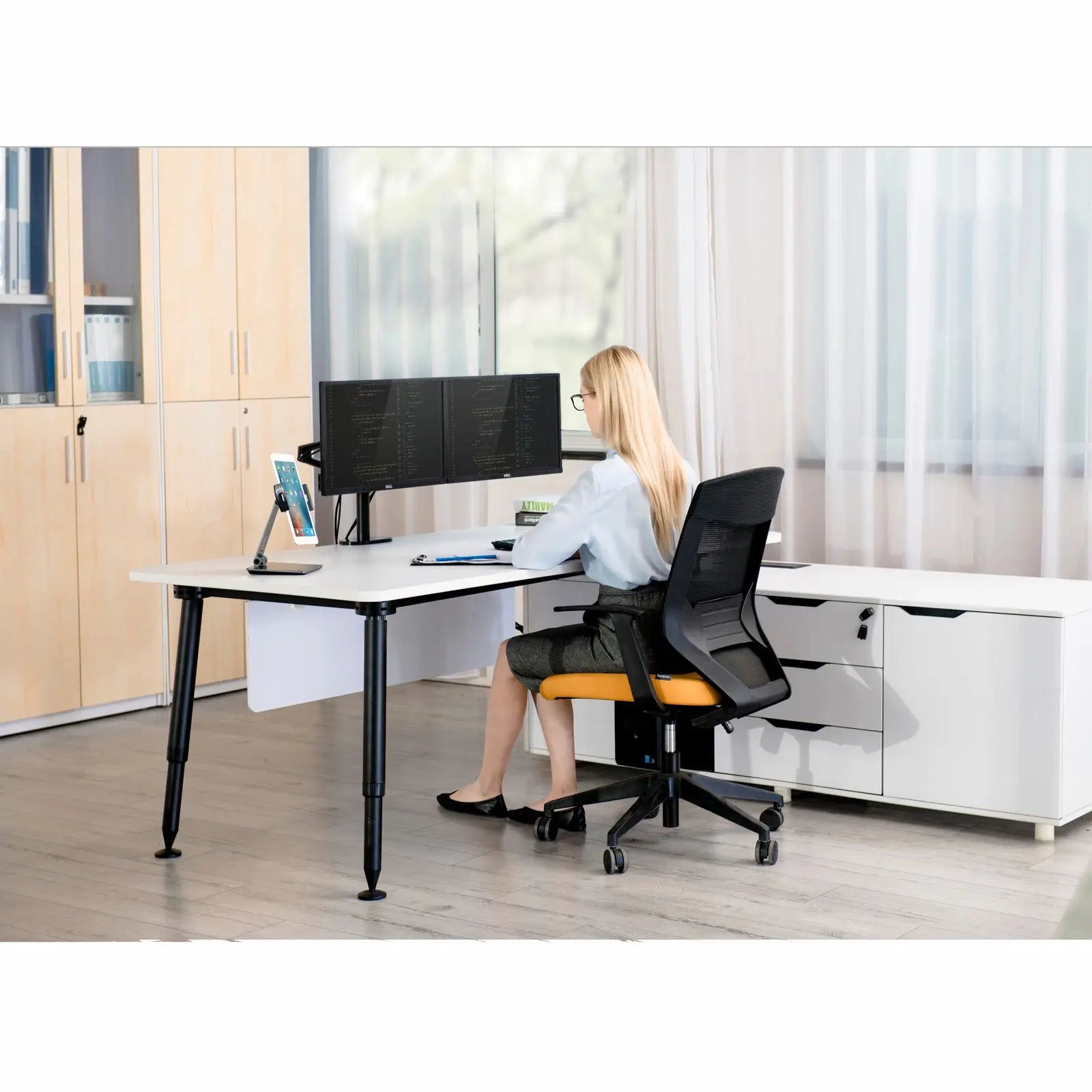 Monitor arm twee schermen - Spire Monitor Beugel voor 2 displays - Monitor standaard zwart Spire
