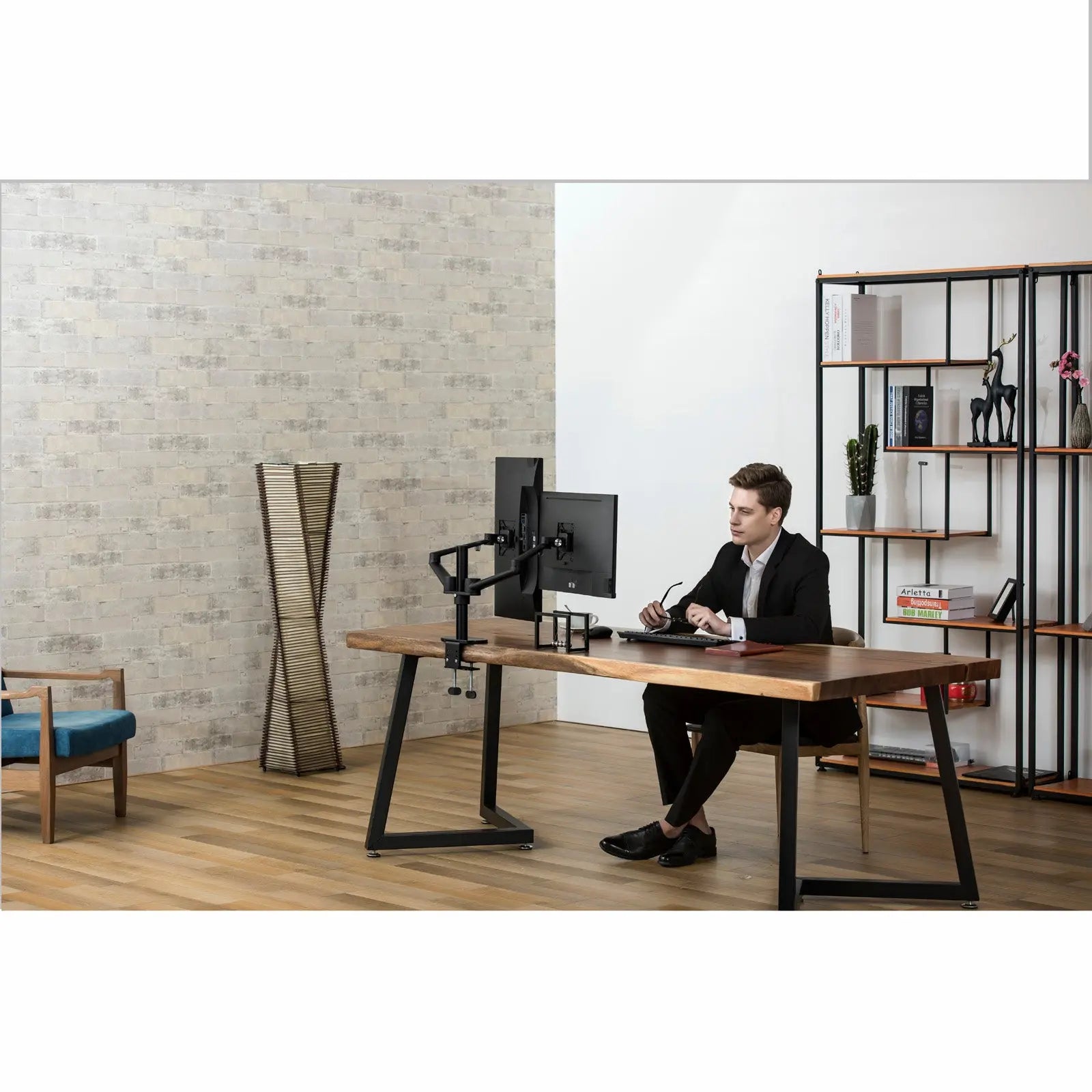 Monitor arm twee schermen - Spire Monitor Beugel voor 2 displays - Monitor standaard zwart Spire