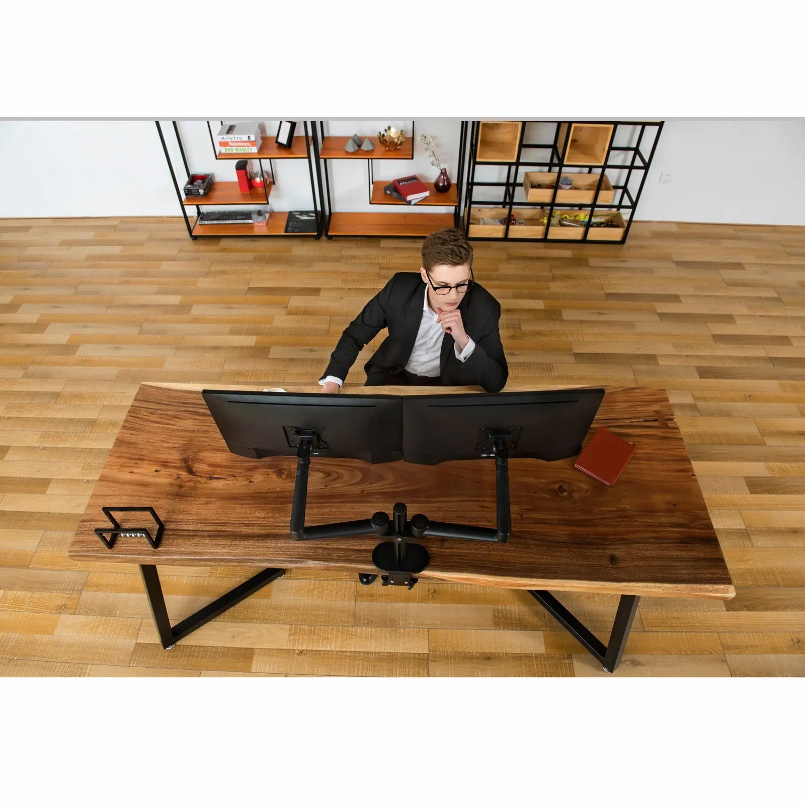 Monitor arm twee schermen - Spire Monitor Beugel voor 2 displays - Monitor standaard zwart Spire