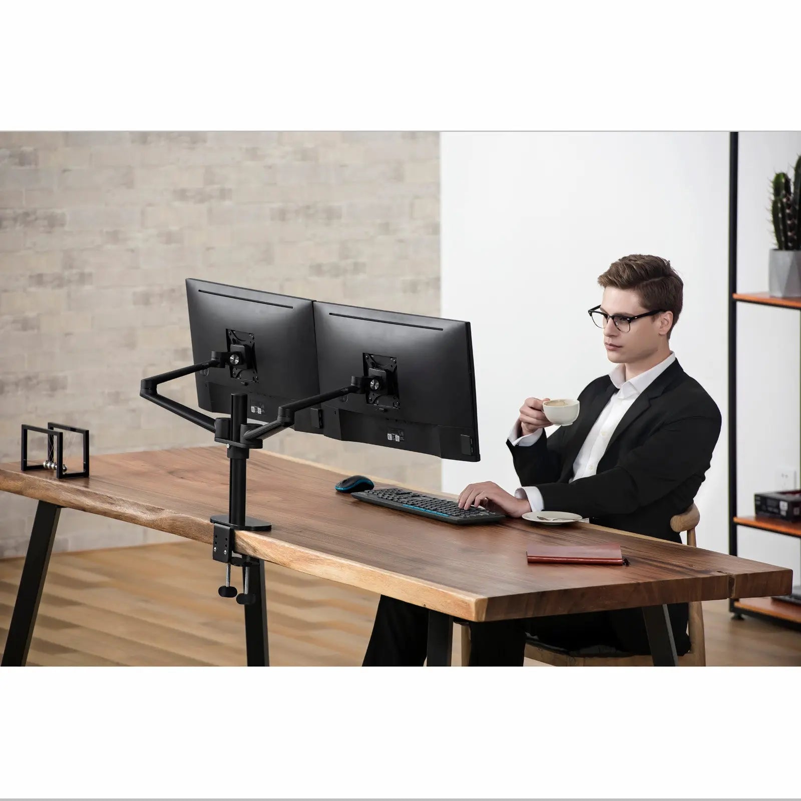 Monitor arm twee schermen - Spire Monitor Beugel voor 2 displays - Monitor standaard zwart Spire