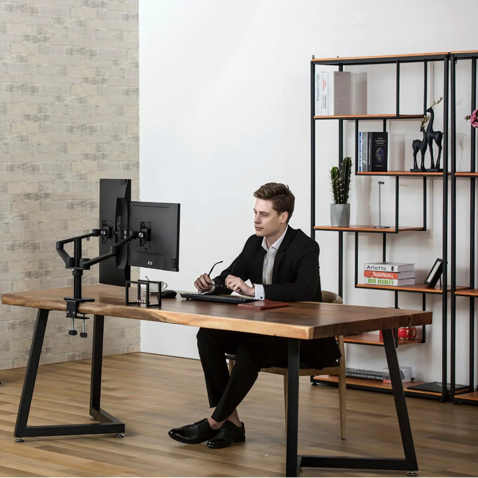 Monitor arm twee schermen - Spire Monitor Beugel voor 2 displays - Monitor standaard zwart Spire