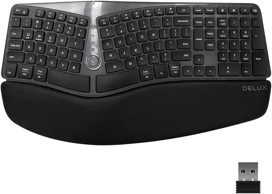 Gesplitst ergonomisch toetsenbord - toetsenbord met polssteun - Delux ergonomisch toetsenbord - Draadloos Delux