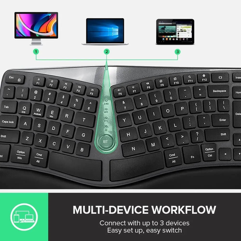 Gesplitst ergonomisch toetsenbord - toetsenbord met polssteun - Delux ergonomisch toetsenbord - Draadloos Delux