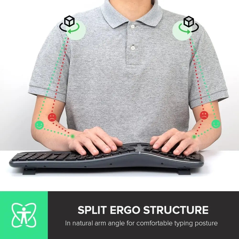 Gesplitst ergonomisch toetsenbord - toetsenbord met polssteun - Delux ergonomisch toetsenbord - Draadloos Delux