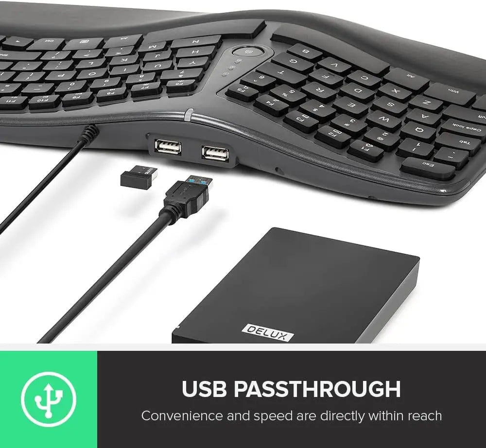 Gesplitst ergonomisch toetsenbord - toetsenbord met polssteun - Delux ergonomisch toetsenbord met draad Delux