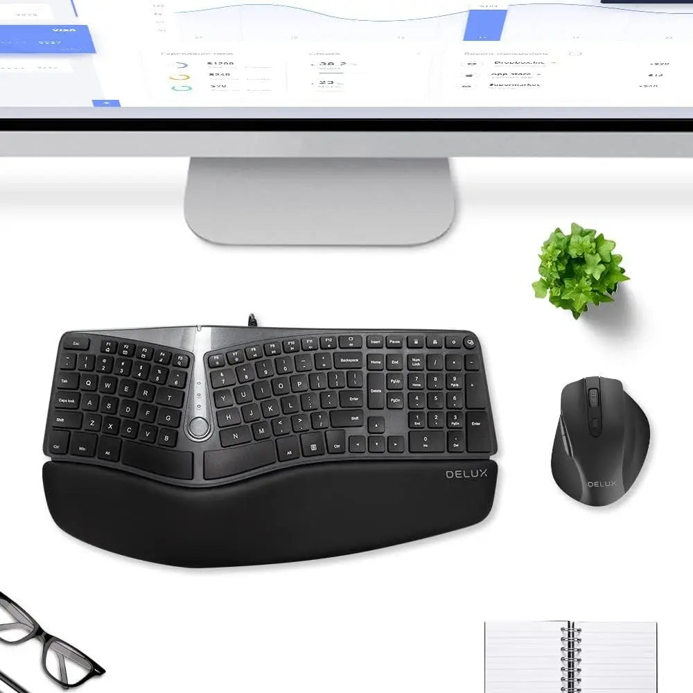 Gesplitst ergonomisch toetsenbord - toetsenbord met polssteun - Delux ergonomisch toetsenbord met draad Delux