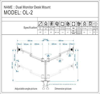 Monitor arm twee schermen - Spire Monitor Beugel voor 2 displays - Monitor standaard zwart Spire