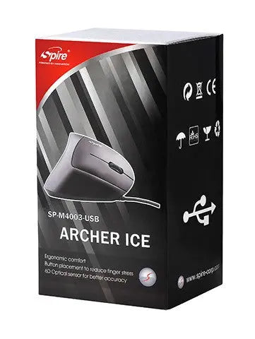 Ergonomische verticale muis - Spire Archer ICE - bedraad USB - Zwart